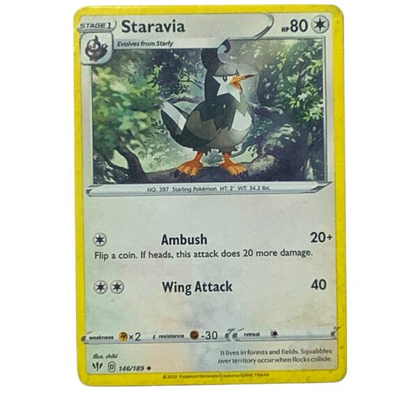 Staravia Pokémon Card Darkness Ablaze Sword & Shield Pokemon TCG 146/189 NM - Picture 1 of 3